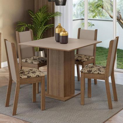 Imagem de Conjunto Sala de Jantar Mesa Tampo de Madeira 4 Cadeiras Rustic/Crema/Bege Marrom Alana Madesa
