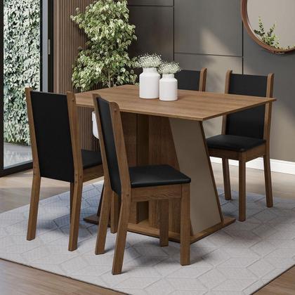 Imagem de Conjunto Sala De Jantar Mesa Tampo De Madeira 4 Cadeiras Rustic/crema/preto Sophie Madesa