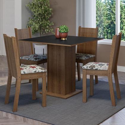 Imagem de Conjunto Sala de Jantar Mesa Tampo de Madeira 4 Cadeiras Rustic/Preto/Floral Hibiscos Samara Madesa