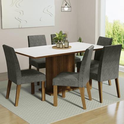 Imagem de Conjunto Sala de Jantar Mesa Tampo de Madeira 6 Cadeiras Rustic/Branco/Silver Renata Madesa