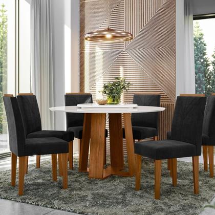 Imagem de Conjunto Sala de Jantar Mesa Tampo Redondo Vidro/mdf Isabela 135cm com 6 Cadeiras Amanda