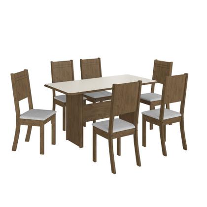 Imagem de Conjunto Sala de Jantar New Charm - Mesa Retangular 6 Cadeiras Estofadas Linho - Indekes
