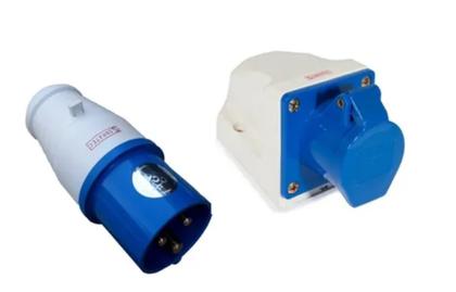 Imagem de Conjunto Tomada Sobrepor+plugue 2p+t 6h 220vac/16a Azul Ip44