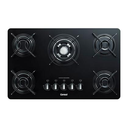 Imagem de Cooktop 5 Bocas a Gás Consul CDD75AEUNA com Mesa de Vidro e Queimador Quadrichama Preto Bivolt