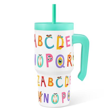Imagem de Copo SANDJEST Alphabet 600 ml com alça e tampa de canudo de silicone