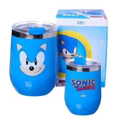 Imagem de Copo Sonic The Hedgehog Semi-térmico Azul 300ML Com Tampa Para Viagem Oficial SEGA - Zona Criativa