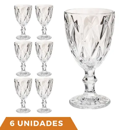 Imagem de Copo Taça Vidro Diamante Transparente Para Agua 300ml 6Un