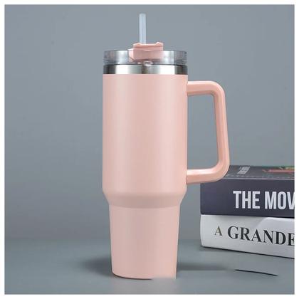 Imagem de Copo Térmico Inoxidável 900ml 1200ml Canudo Tampa Alça Bebidas Café Água