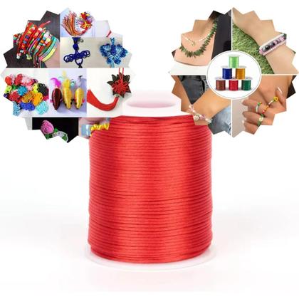 Imagem de Cordão de cetim fio de seda rabo de rato de 2mm rolo com 50 metros 100% poliéster para artesanatos costura bordado