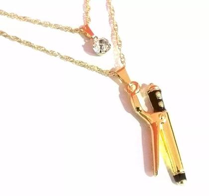 Imagem de Cordão Duplo Chapinha Preto Cabeleireira Folheado A Ouro 18k