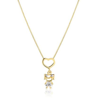 Imagem de Corrente Colar Cordão Veneziana Com Pingente Menina Filha Coração Ouro 18k