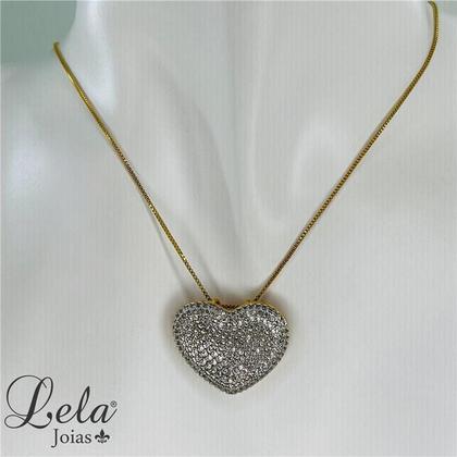 Imagem de Corrente com pingente coração cravejado folheado a ouro