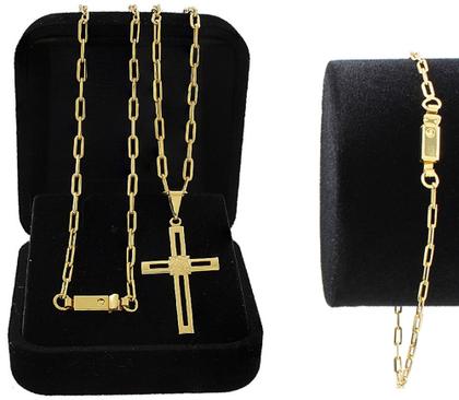 Imagem de Corrente Cordão Banhado A Ouro 18k Com Pingente Cruz Corda