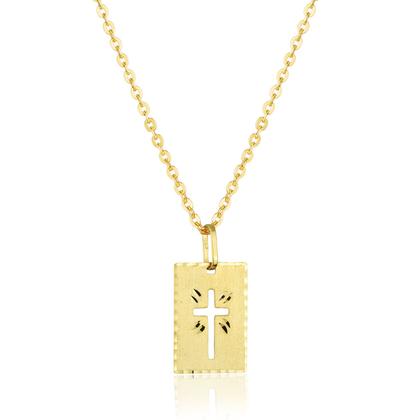 Imagem de Corrente Cordão Masculino com Pingente Placa Cruz Em Ouro 18k