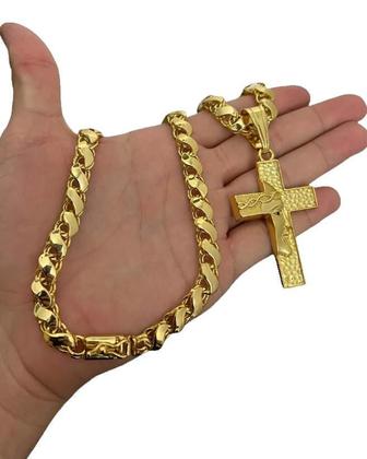 Imagem de Corrente Friso S 8Mm + Pingente Cruz - Banhado A Ouro 18K