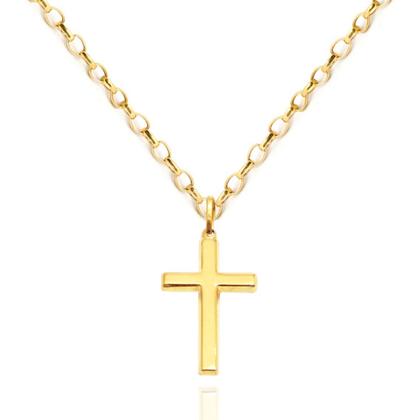 Imagem de Corrente Portuguesa Com Pingente Cruz Grande Em Ouro 18k 50 cm