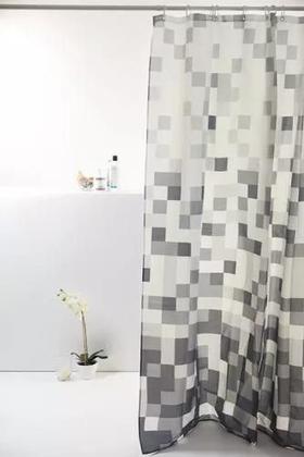 Imagem de Cortina Box Banheiro Poliester 198x180cm C/ Ganchos Cor Cinza Pixel