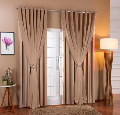 Imagem de Cortina De Voil C/ Forro Blackout Tecido 3,00x2,50 Sala E Quarto Várias Cores