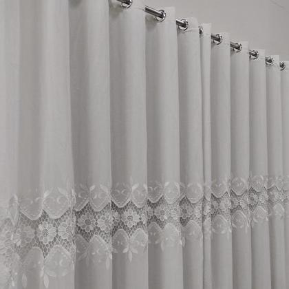 Imagem de Cortina Luxuosa De Voil Linho Bordado Guipir Com Forro Microfibra 3,00x2,50