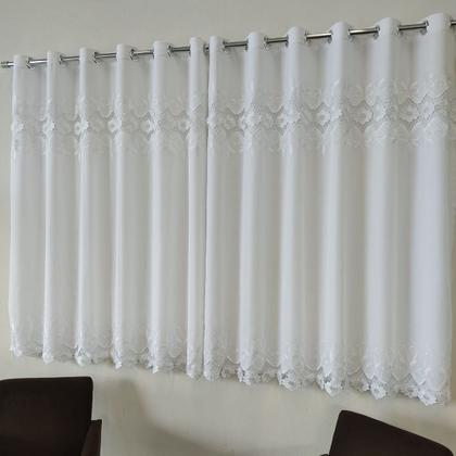 Imagem de Cortina Luxuosa Voal Guipir Bordado Com Forro Microfibra 3,00x1,80