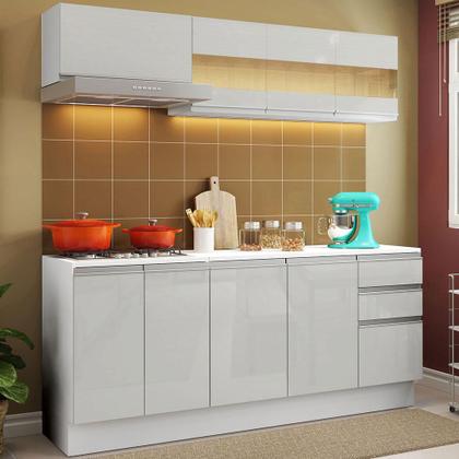 Imagem de Cozinha Compacta 100% MDF Madesa Smart 180 cm Com Balcão e Tampo - Frentes Branco Brilho