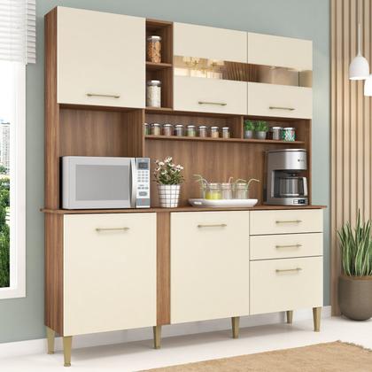 トモ　1/2 Cozinha Compacta 182cm com espelho 6 Portas 2 Gavetas Nicole