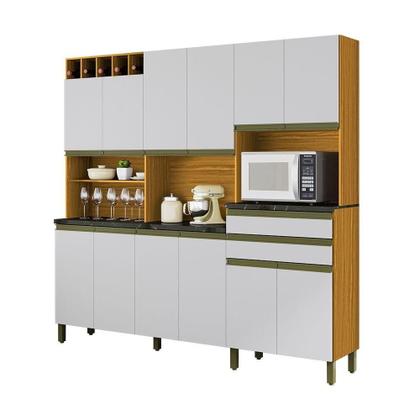 Imagem de Cozinha Compacta Com 12 Portas 2 Gavetas 100% Mdf Malbec Prime Rio Doce Amendoa/Branco