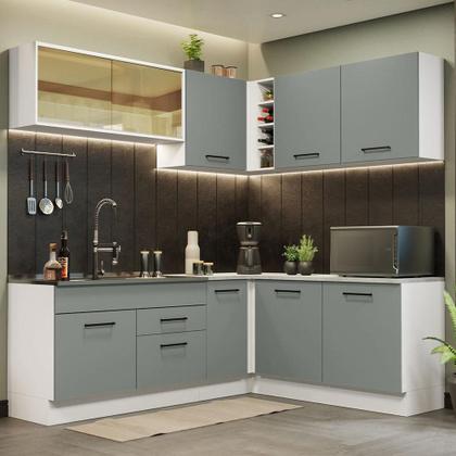 Imagem de Cozinha Completa de Canto Madesa Agata 389001 com Armário e Balcão (Sem Tampo e Pia) - Branco/Cinza