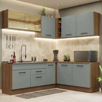 Imagem de Cozinha Completa de Canto Madesa Agata 389001 com Armário e Balcão (Sem Tampo e Pia) - Rustic/Cinza