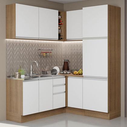 Imagem de Cozinha Completa de Canto Madesa Glamy 329001 com Armário e Balcão (Sem Tampo e Pia) - Rustic/Branco