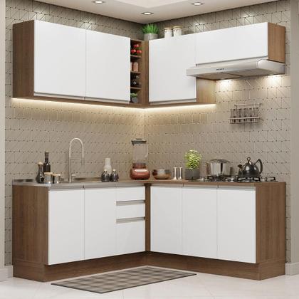 Imagem de Cozinha Completa de Canto Madesa Glamy 349003 com Armário e Balcão (Sem Tampo e Pia) - Rustic/Branco