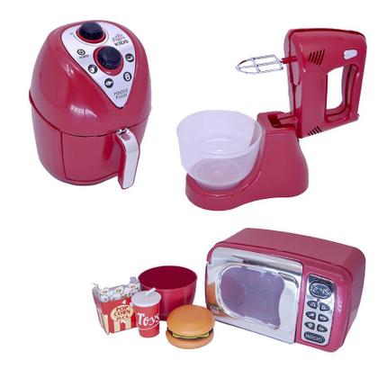 Imagem de Cozinha Infantil Menino Vermelho Microondas Brinquedo 7pç