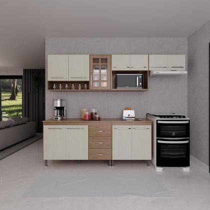 Imagem de Cozinha Modulada Completa Fidelitá Paris 5 Peças 260cm 11 Portas 3 Gavetas Com Tampo Nogal/Salinas