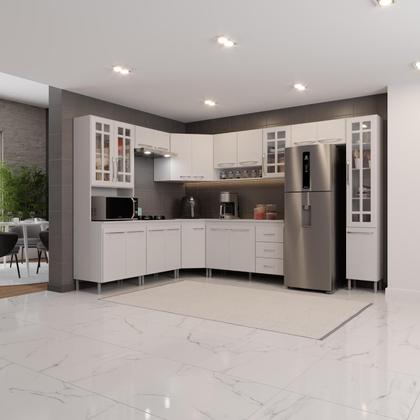 Imagem de Cozinha Modulada Completa Fidelitá Viena 9 Peças 515cm 20 Portas 3 Gavetas Com Tampo Branco