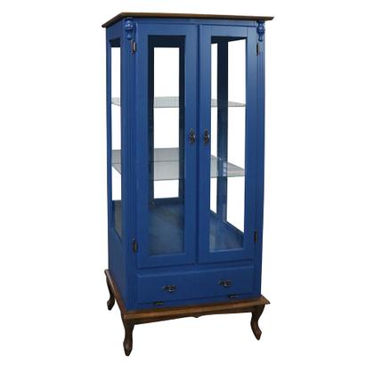 Imagem de Cristaleira de Vidro e Madeira Antique com 2 Portas 1 Gaveta e Espelho - 1080E