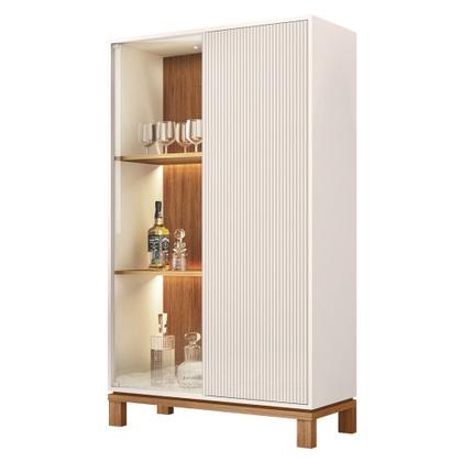 Imagem de Cristaleira Porta de Vidro Com LED 90cm Lucca Off/Freijó C01 - Mpozenato