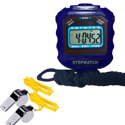 Imagem de Cronômetro Digital Multiuso C/ Calendário e Apito Metal Azul