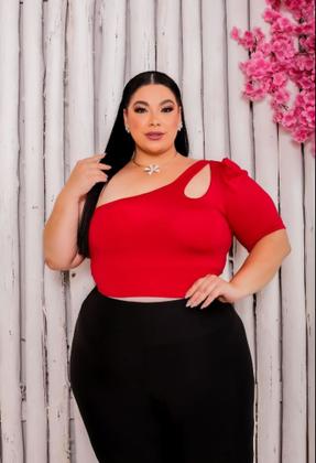 Imagem de Cropped Plus Size Um Ombro Só Mula Manca Bojo Lycra Elegante