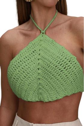 Imagem de Cropped Top de Crochê Feminino Verão Topinho Triangulo Com Amarração Qualidade