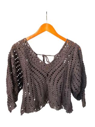 Imagem de Cropped tricot croche furos laço nas costas