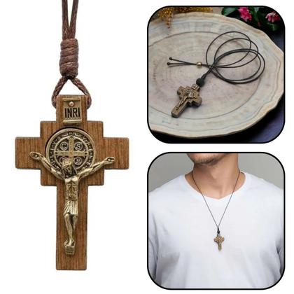 Imagem de Crucifixo colar de pescoço masculino medalha são bento com cordão