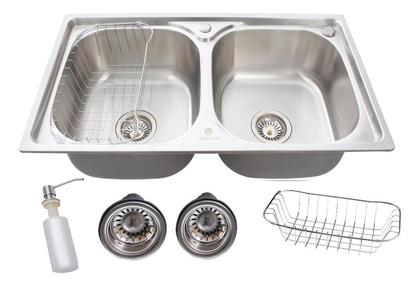 Imagem de Cuba Dupla Gourmet Cozinha Aço Inox 304 Com Acessorios 78X43