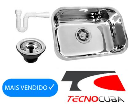 Imagem de Cuba inox para cozinha n2 56x34x17 com válvula e sifão tecnocuba 