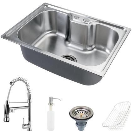 Imagem de Cuba para cozinha gourmet pia aço inox acessórios Nawa 50 cm e Torneira gourmet Munim pingoo.casa