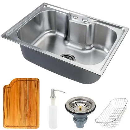 Imagem de Cuba para cozinha gourmet pia aço inox com acessórios e tábua de corte Nawa 50 cm pingoo.casa