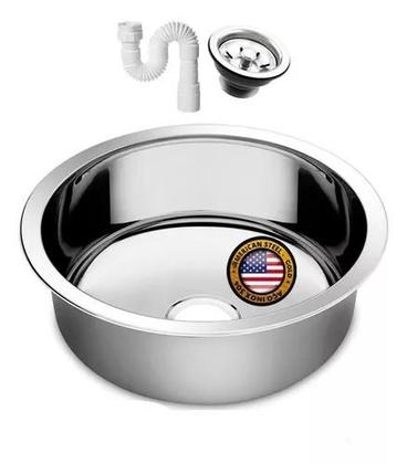 Imagem de Cuba Redonda Cozinha 30 cm Aço Inox 430 Com Válvula E Sifão