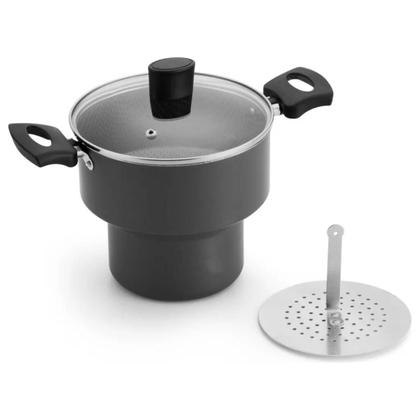 Imagem de Cuscuzeira Antiaderente C/ Tampa de Vidro 14  Vermelho/Cinza