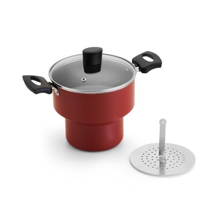 Imagem de Cuscuzeiro Enjoy 14 Antiaderente Vermelho com Tampa de Vidro