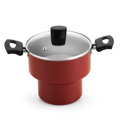 Imagem de Cuscuzeiro Enjoy 18 Antiaderente Vermelho com Tampa de Vidro