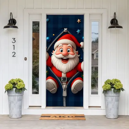 Imagem de Decoração para Natal Papai Noel Capa de Porta ou Painel de Mesa em Tecido Veste Fácil com Elástico